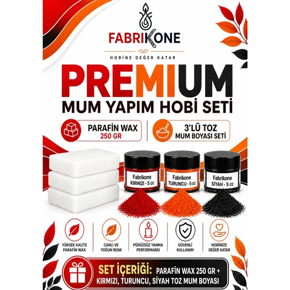 Premium Mum Yapım Hobi Seti - Parafin Wax 250 gr - 3'lü Toz Mum Boyası Seti - Kırmızı, Turuncu, Siyah BKFABPW2503KTS ürün görseli 1
