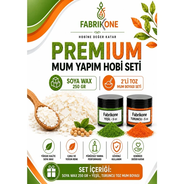 Premium Mum Yapım Hobi Seti - Soya Wax 250 gr - 2'li Toz Mum Boyası Seti - Yeşil, Turuncu BKFABSW2502YT ürün görseli 1