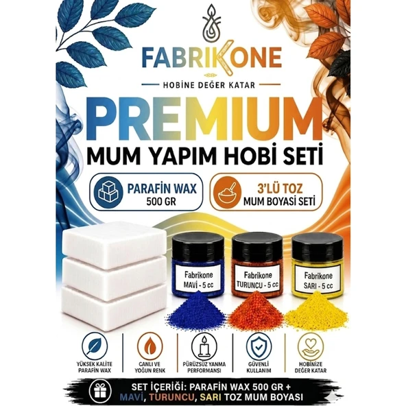 Premium Mum Yapım Hobi Seti - Parafin Wax 500 gr - 3'lü Toz Mum Boyası Seti - Mavi, Turuncu, Sarı BKFABPW5003MTSR ürün görseli 1