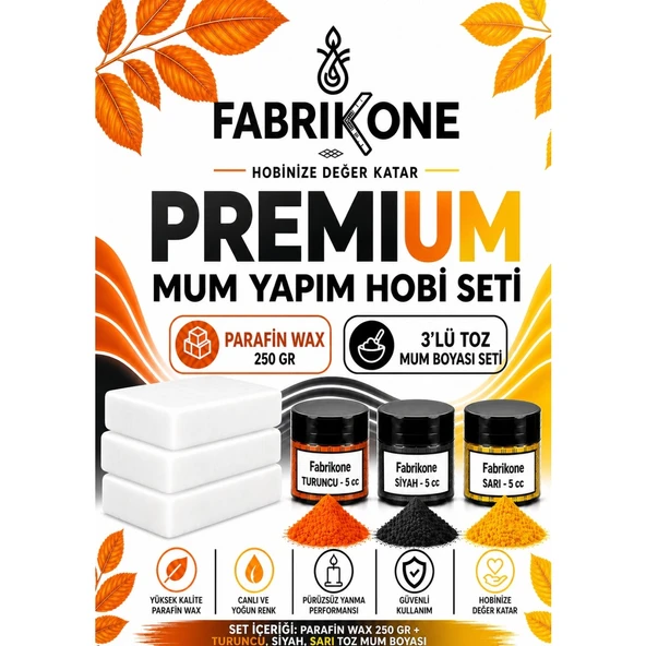 Premium Mum Yapım Hobi Seti - Parafin Wax 250 gr - 3'lü Toz Mum Boyası Seti - Turuncu, Siyah, Sarı BKFABPW2503TSSR ürün görseli 1