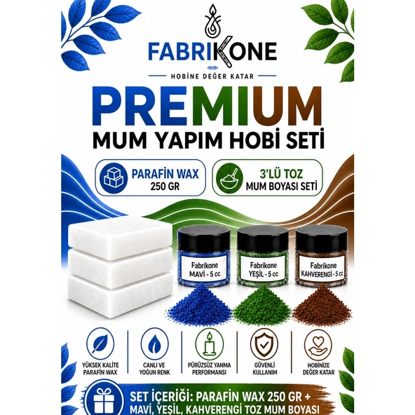 Premium Mum Yapım Hobi Seti - Parafin Wax 250 gr - 3'lü Toz Mum Boyası Seti - Mavi, Yeşil, Kahverengi BKFABPW2503MYKH ürün görseli 1