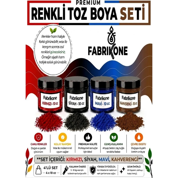 Toz Mum Boyası Seti 10 cc 4’lü – Soya & Parafin Wax Için – Kırmızı, Siyah, Mavi, Kahverengi BKFAB4KSMKH10G ürün görseli 1
