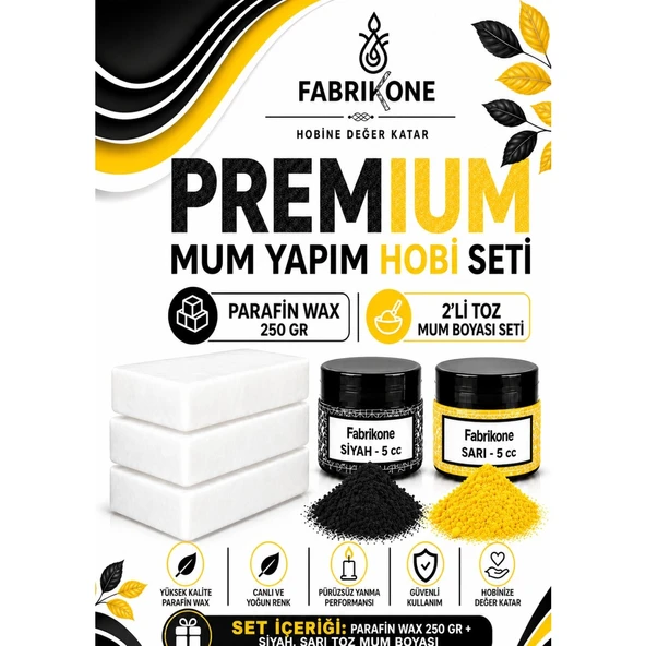Premium Mum Yapım Hobi Seti - Parafin Wax 250 gr - 2'li Toz Mum Boyası Seti - Siyah, Sarı BKFABPW2502SSR ürün görseli 1