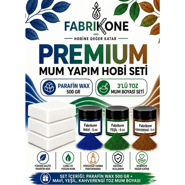 Premium Mum Yapım Hobi Seti - Parafin Wax 500 gr - 3'lü Toz Mum Boyası Seti - Mavi, Yeşil, Kahverengi BKFABPW5003MYKH ürün görseli 1