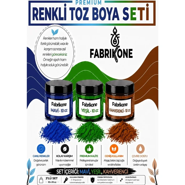 3'lü Set Premium Parafin Soya Wax Toz Mum Boyası Hobi Seti - 10 cc (Mavi, Yeşil, Kahverengi) BKFAB3MYKH10G ürün görseli 1