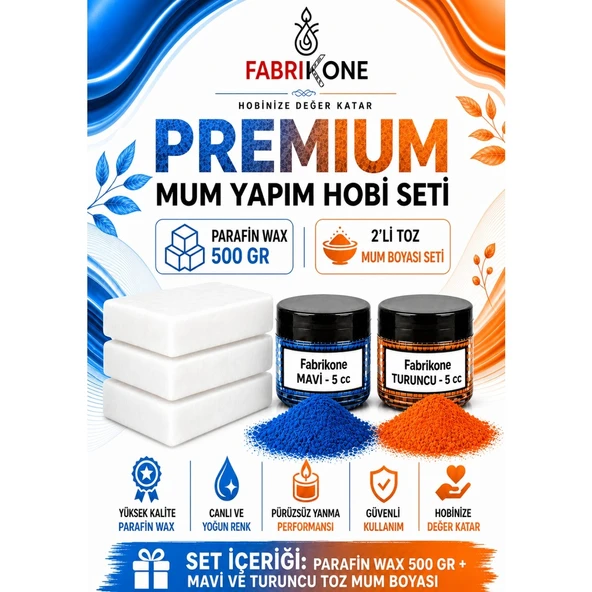Premium Mum Yapım Hobi Seti - Parafin Wax 500 gr - 2'li Toz Mum Boyası Seti - Mavi, Turuncu BKFABPW5002MT ürün görseli 1