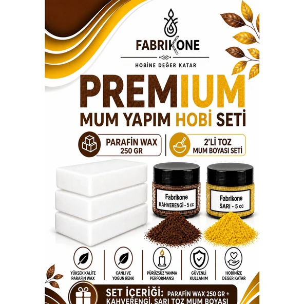Premium Mum Yapım Hobi Seti - Parafin Wax 250 gr - 2'li Toz Mum Boyası Seti - Kahverengi, Sarı BKFABPW2502KHSR ürün görseli 1