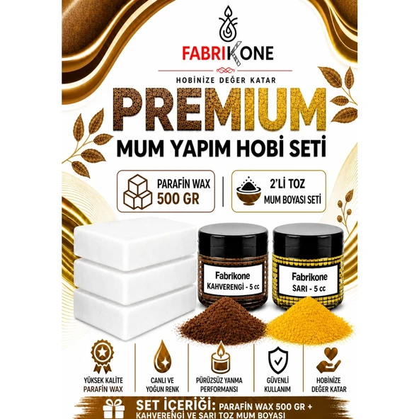 Premium Mum Yapım Hobi Seti - Parafin Wax 500 gr - 2'li Toz Mum Boyası Seti - Kahverengi, Sarı BKFABPW5002KHSR ürün görseli 1