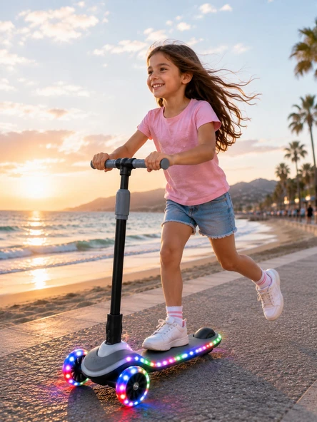 Lumix 3 Tekerlekli Katlanabilir Tabanı Ve Tekerlekleri Led Işıklı Scooter Gri ürün görseli 1