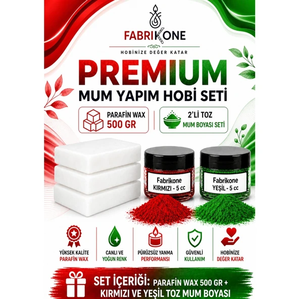 Premium Mum Yapım Hobi Seti - Parafin Wax 500 gr - 2'li Toz Mum Boyası Seti - Kırmızı, Yeşil BKFABPW5002KY ürün görseli 1