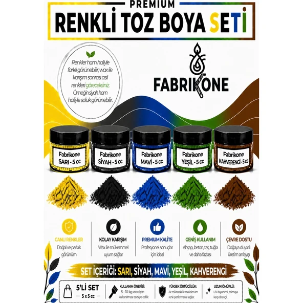 5'li Set Premium Parafin Soya Wax Toz Mum Boyası Hobi Seti - 5 cc (Sarı, Siyah, Mavi, Yeşil, Kahverengi) BKFAB5SRSMYKH5G ürün görseli 1