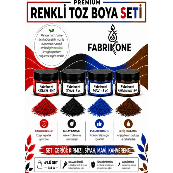 4'lü Set Premium Parafin Soya Wax Toz Mum Boyası Hobi Seti - 5 cc (Kırmızı, Siyah, Mavi, Kahverengi) BKFAB4KSMKH5G ürün görseli 1