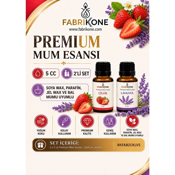 Premium Mum Esansı 5 cc 2'li Set - Çilek, Lavanta - Soya Wax, Parafin, Jel Wax ve Bal Mumu Uyumlu BKFAB2CKLV5 ürün görseli 1