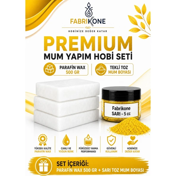 Premium Mum Yapım Hobi Seti - Parafin Wax 500 gr - Tekli Toz Mum Boyası - Sarı BKFABPW5001SR ürün görseli 1
