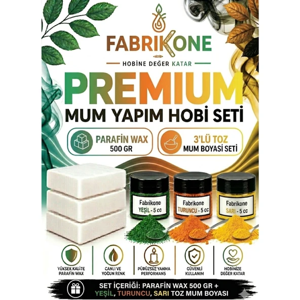 Premium Mum Yapım Hobi Seti - Parafin Wax 500 gr - 3'lü Toz Mum Boyası Seti - Yeşil, Turuncu, Sarı BKFABPW5003YTSR ürün görseli 1