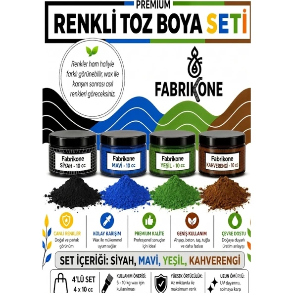 Toz Mum Boyası Seti 10 cc 4’lü – Soya & Parafin Wax Için – Siyah, Mavi, Yeşil, Kahverengi BKFAB4SMYKH10G ürün görseli 1
