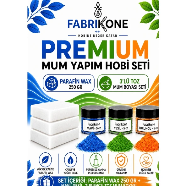 Premium Mum Yapım Hobi Seti - Parafin Wax 250 gr - 3'lü Toz Mum Boyası Seti - Mavi, Yeşil, Turuncu BKFABPW2503MYT ürün görseli 1