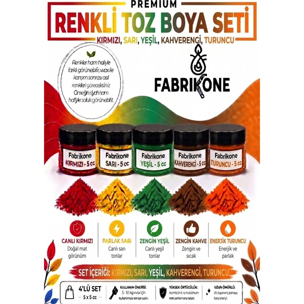5'li Set Premium Parafin Soya Wax Toz Mum Boyası Hobi Seti - 5 cc (Kırmızı, Sarı, Yeşil, Kahverengi, Turuncu) BKFAB5KSRYKHT5G ürün görseli 1