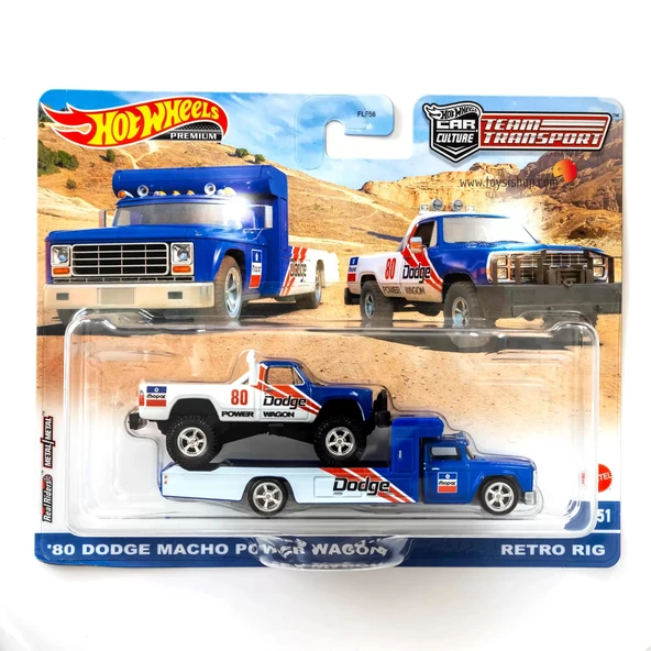Hot Wheels Premium Team Transport - 80 Dodge Macho Power Wagon & Retro Rig ürün görseli 1
