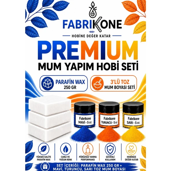 Premium Mum Yapım Hobi Seti - Parafin Wax 250 gr - 3'lü Toz Mum Boyası Seti - Mavi, Turuncu, Sarı BKFABPW2503MTSR ürün görseli 1