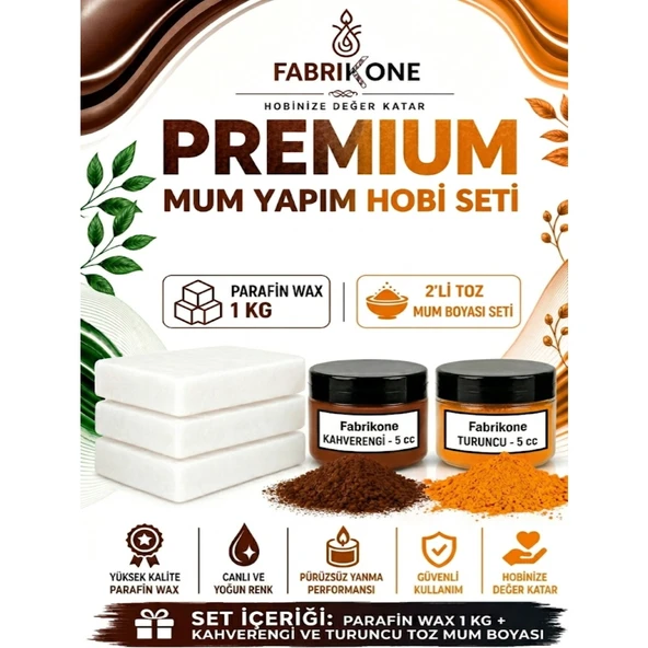 Premium Mum Yapım Hobi Seti - Parafin Wax 1 kg - 2'li Toz Mum Boyası Seti - Kahverengi, Turuncu BKFABPW1KG2KHT ürün görseli 1