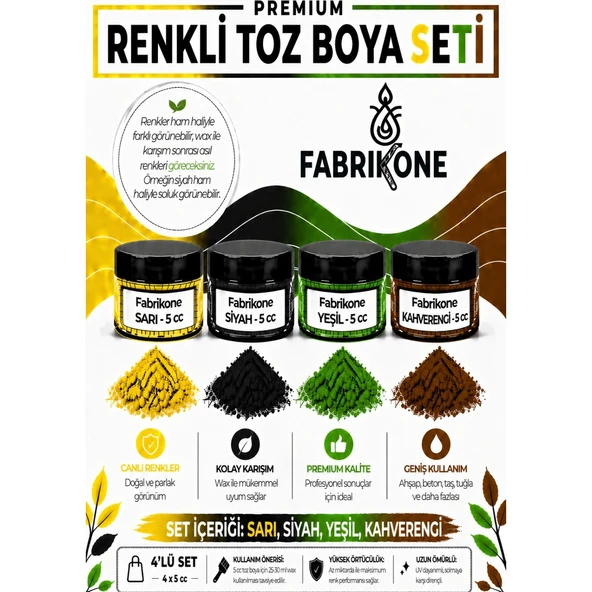 4'lü Set Premium Parafin Soya Wax Toz Mum Boyası Hobi Seti - 5 cc (Sarı, Siyah, Yeşil, Kahverengi) BKFAB4SRSYKH5G ürün görseli 1
