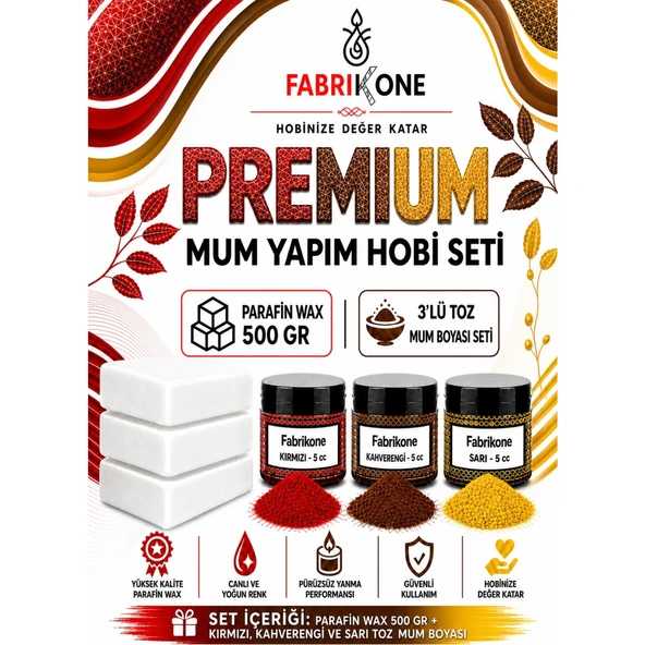 Premium Mum Yapım Hobi Seti - Parafin Wax 500 gr - 3'lü Toz Mum Boyası Seti - Kırmızı, Kahverengi, Sarı BKFABPW5003KKHSR ürün görseli 1