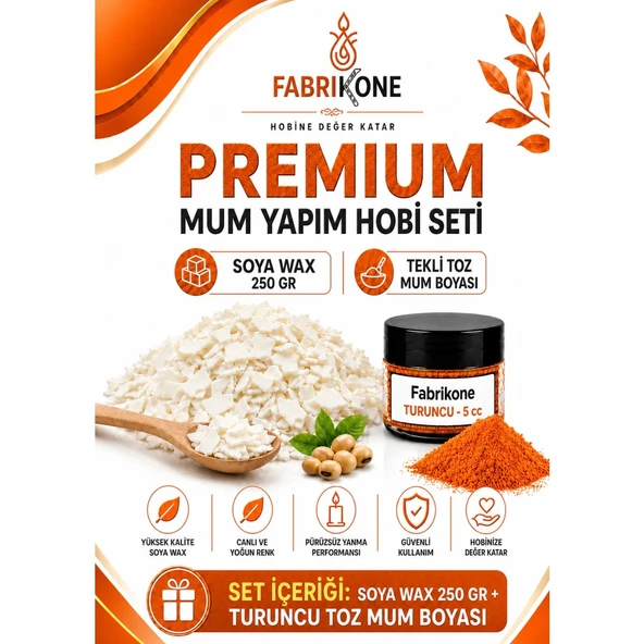 Premium Mum Yapım Hobi Seti - Soya Wax 250 gr - Tekli Toz Mum Boyası - Turuncu BKFABSW2501T ürün görseli 1