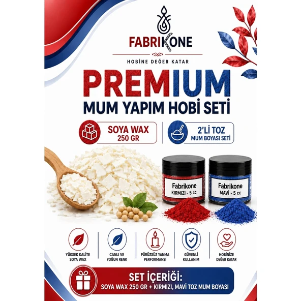 Premium Mum Yapım Hobi Seti - Soya Wax 250 gr - 2'li Toz Mum Boyası Seti - Kırmızı, Mavi BKFABSW2502KM ürün görseli 1