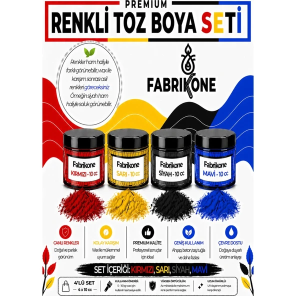 Toz Mum Boyası Seti 10 cc 4’lü – Soya & Parafin Wax Için – Kırmızı, Sarı, Siyah, Mavi BKFAB4KSRSM10G ürün görseli 1
