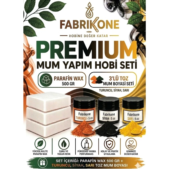 Premium Mum Yapım Hobi Seti - Parafin Wax 500 gr - 3'lü Toz Mum Boyası Seti - Turuncu, Siyah, Sarı BKFABPW5003TSSR ürün görseli 1
