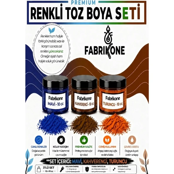 3'lü Set Premium Parafin Soya Wax Toz Mum Boyası Hobi Seti - 10 cc (Mavi, Kahverengi, Turuncu) BKFAB3MKHT10G ürün görseli 1