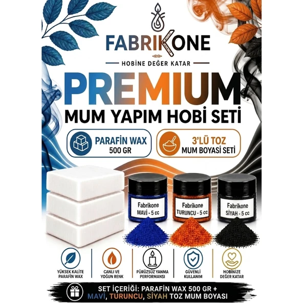 Premium Mum Yapım Hobi Seti - Parafin Wax 500 gr - 3'lü Toz Mum Boyası Seti - Mavi, Turuncu, Siyah BKFABPW5003MTS ürün görseli 1