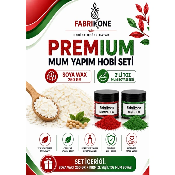 Premium Mum Yapım Hobi Seti - Soya Wax 250 gr - 2'li Toz Mum Boyası Seti - Kırmızı, Yeşil BKFABSW2502KY ürün görseli 1
