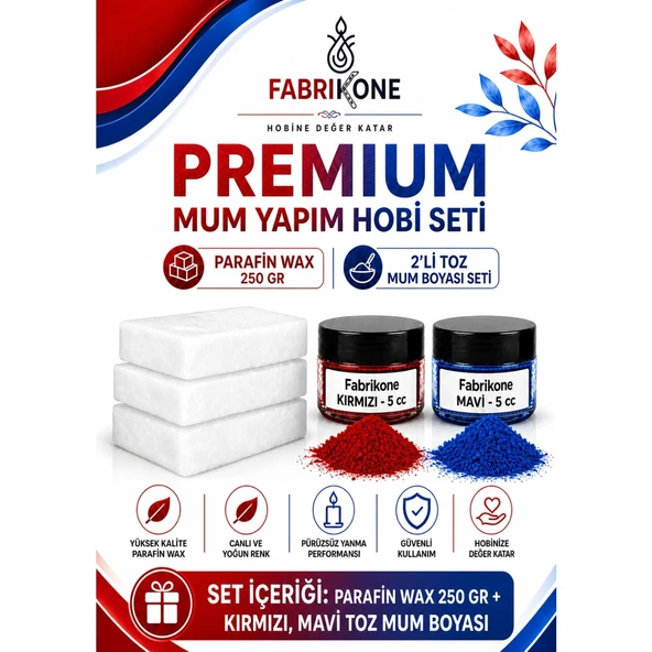 Premium Mum Yapım Hobi Seti - Parafin Wax 250 gr - 2'li Toz Mum Boyası Seti - Kırmızı, Mavi BKFABPW2502KM ürün görseli 1