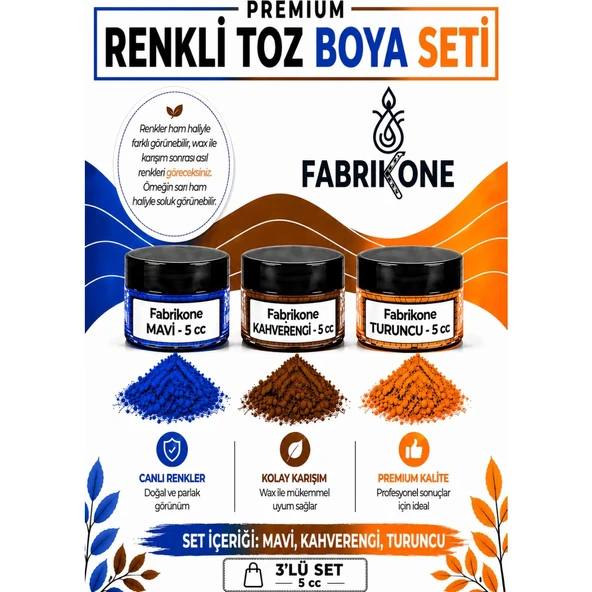 3'lü Set Premium Parafin Soya Wax Toz Mum Boyası Hobi Seti - 5 cc (Mavi, Kahverengi, Turuncu) BKFAB3MKHT5G ürün görseli 1
