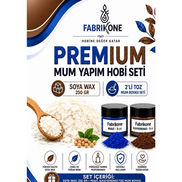 Premium Mum Yapım Hobi Seti - Soya Wax 250 gr - 2'li Toz Mum Boyası Seti - Mavi, Kahverengi BKFABSW2502MKH ürün görseli 1