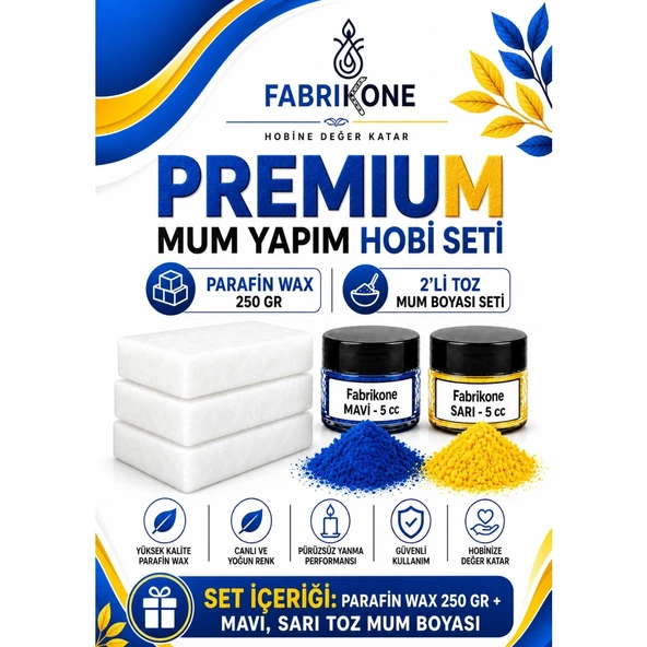 Premium Mum Yapım Hobi Seti - Parafin Wax 250 gr - 2'li Toz Mum Boyası Seti - Mavi, Sarı BKFABPW2502MSR ürün görseli 1