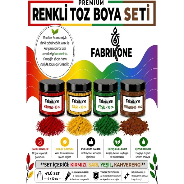 Toz Mum Boyası Seti 10 cc 4’lü – Soya & Parafin Wax Için – Kırmızı, Sarı, Yeşil, Kahverengi BKFAB4KSRYKH10G ürün görseli 1