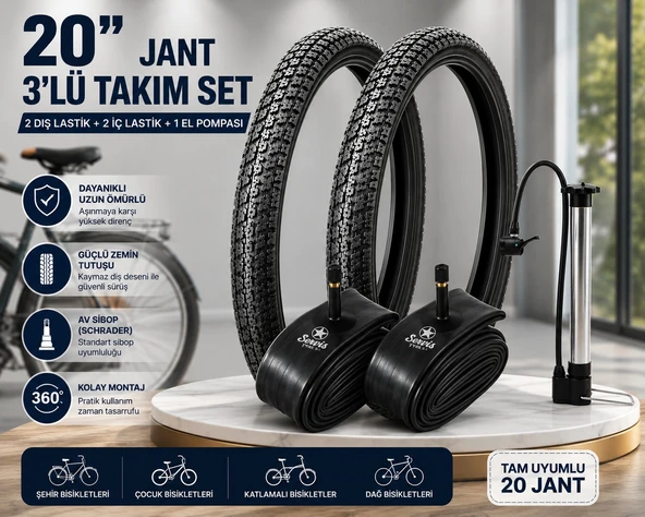 Servis 20X1.95 DIŞ LASTİK (THRONE) Bisiklet Lastiği ve İç Lastiği  (2 ADET DIŞ LASTİK + 2 ADET İÇ LASTİK+ 1 ADET BİSİKLET POMPASI) ürün görseli 1