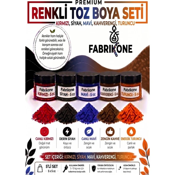 5'li Set Premium Parafin Soya Wax Toz Mum Boyası Hobi Seti - 5 cc (Kırmızı, Siyah, Mavi, Kahverengi, Turuncu) BKFAB5KSMKHT5G ürün görseli 1
