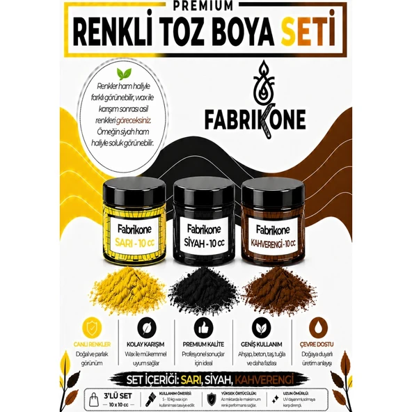 3'lü Set Premium Parafin Soya Wax Toz Mum Boyası Hobi Seti - 10 cc (Sarı, Siyah, Kahverengi) BKFAB3SRSKH10G ürün görseli 1