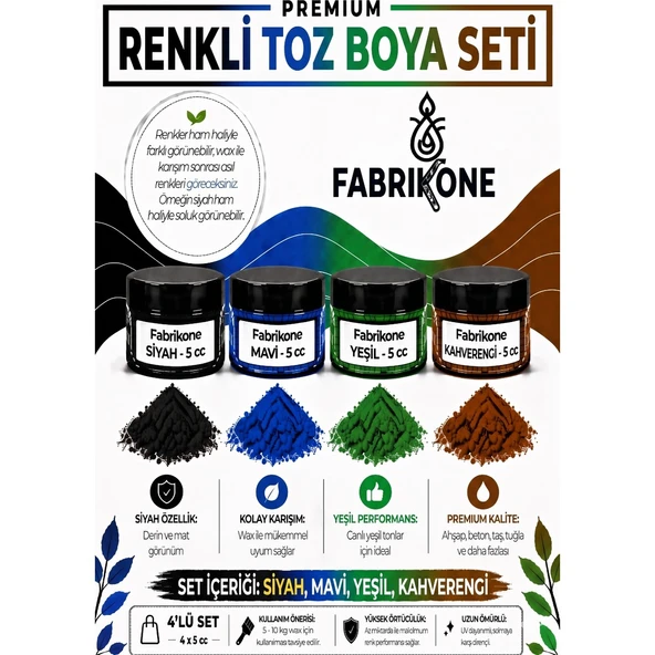 4'lü Set Premium Parafin Soya Wax Toz Mum Boyası Hobi Seti - 5 cc (Siyah, Mavi, Yeşil, Kahverengi) BKFAB4SMYKH5G ürün görseli 1