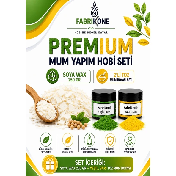 Premium Mum Yapım Hobi Seti - Soya Wax 250 gr - 2'li Toz Mum Boyası Seti - Yeşil, Sarı BKFABSW2502YSR ürün görseli 1