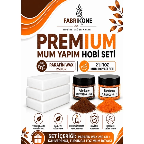 Premium Mum Yapım Hobi Seti - Parafin Wax 250 gr - 2'li Toz Mum Boyası Seti - Kahverengi, Turuncu BKFABPW2502KHT ürün görseli 1