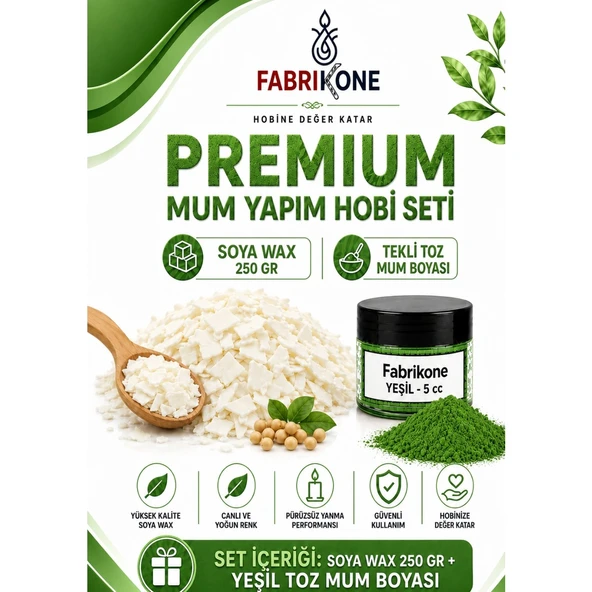 Premium Mum Yapım Hobi Seti - Soya Wax 250 gr - Tekli Toz Mum Boyası - Yeşil BKFABSW2501Y ürün görseli 1
