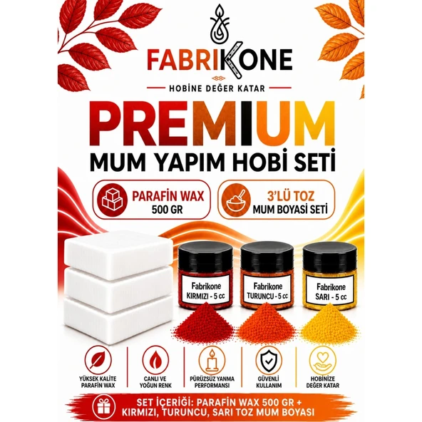 Premium Mum Yapım Hobi Seti - Parafin Wax 500 gr - 3'lü Toz Mum Boyası Seti - Kırmızı, Turuncu, Sarı BKFABPW5003KTSR ürün görseli 1