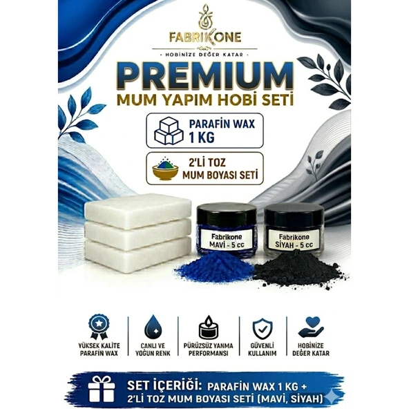 Premium Mum Yapım Hobi Seti - Parafin Wax 1 kg - 2'li Toz Mum Boyası Seti - Mavi, Siyah BKFABPW1KG2MS ürün görseli 1