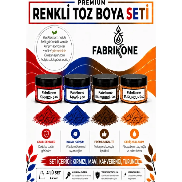 4'lü Set Premium Parafin Soya Wax Toz Mum Boyası Hobi Seti - 5 cc (Kırmızı, Mavi, Kahverengi, Turuncu) BKFAB4KMKHT5G ürün görseli 1