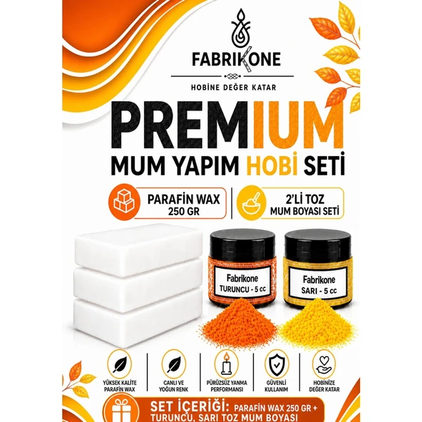Premium Mum Yapım Hobi Seti - Parafin Wax 250 gr - 2'li Toz Mum Boyası Seti - Turuncu, Sarı BKFABPW2502TSR ürün görseli 1